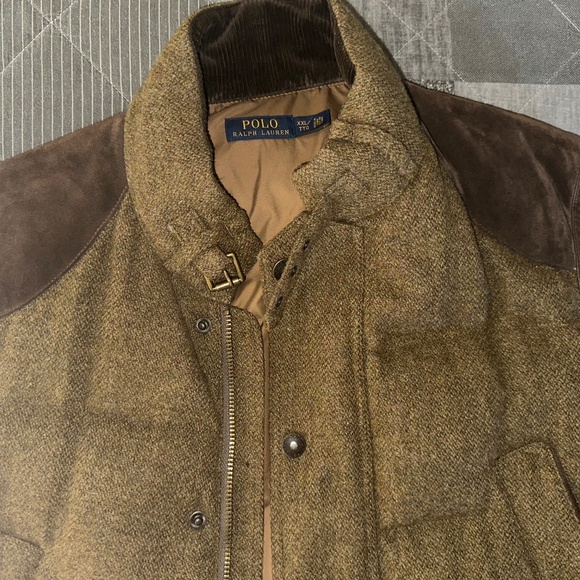 Ralph Lauren Green Tweed & Brown Microsuede Hunting Vest (XXL) - Picture 2 of 4
